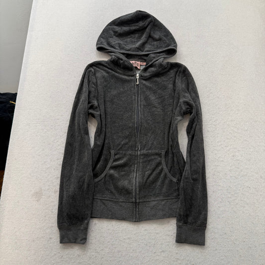 Juicy Couture Women's Charcoal Gray Velour Tracksuit Set Hoodie & Pants Size M