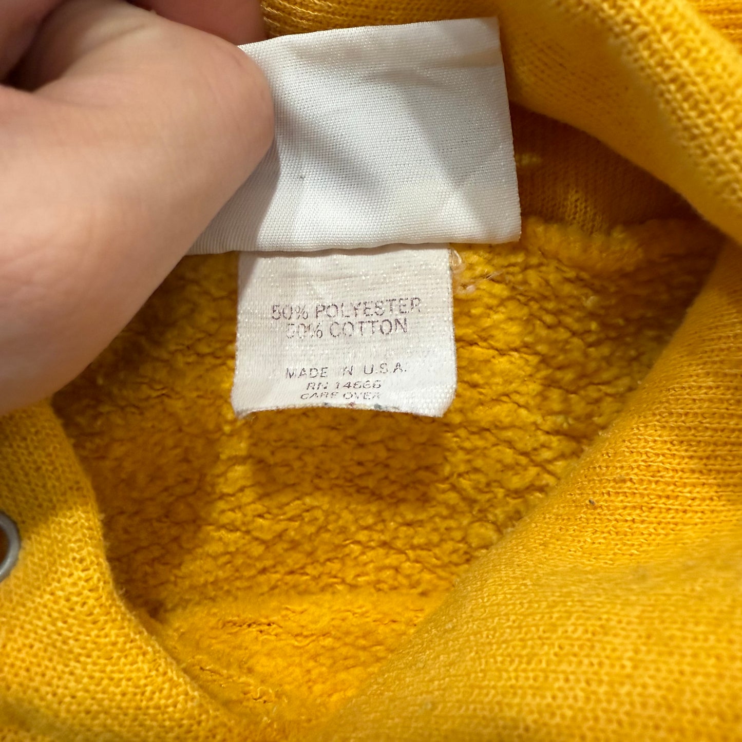 80s Vintage Bassett-Walker Mustard Yellow Pullover Hoodie Kangaroo Pocket Size L
