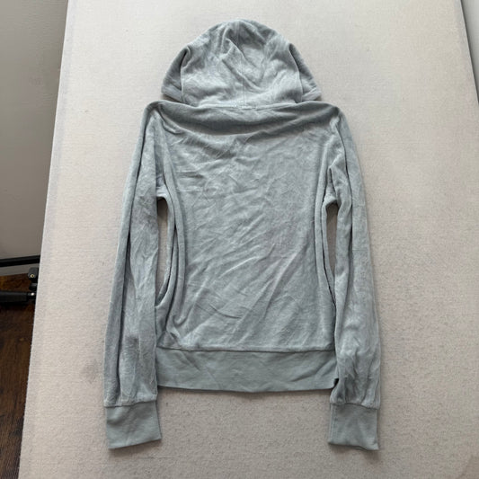 Vintage Juicy Couture Women's Ice Blue Velour Zip Up Hoodie Loungewear Size L