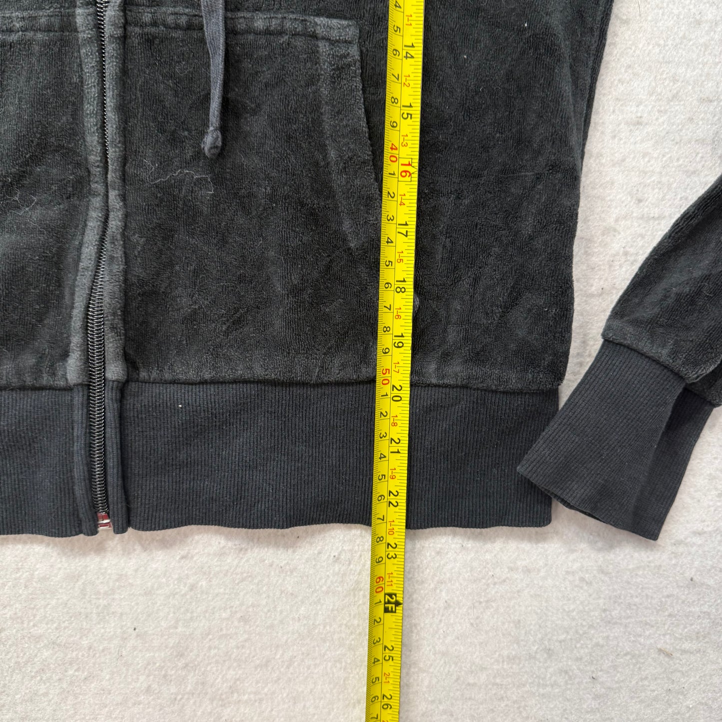 Juicy Couture Black Velour Tracksuit Set Zip Up Hoodie & Flared Pants Y2K Size L
