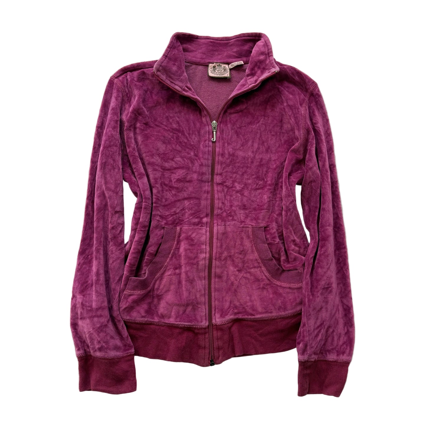 Vintage Juicy Couture Women's Dark Fuchsia Velour Zip-Up Track Jacket Y2K Size S