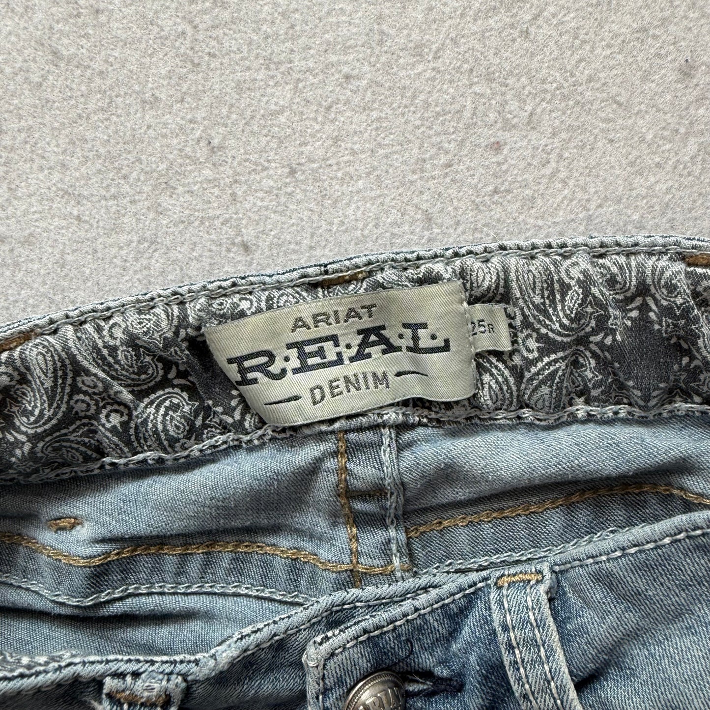 Ariat REAL Denim Women's Blue Faded Bootcut Jeans Embroidered Pockets Size 25