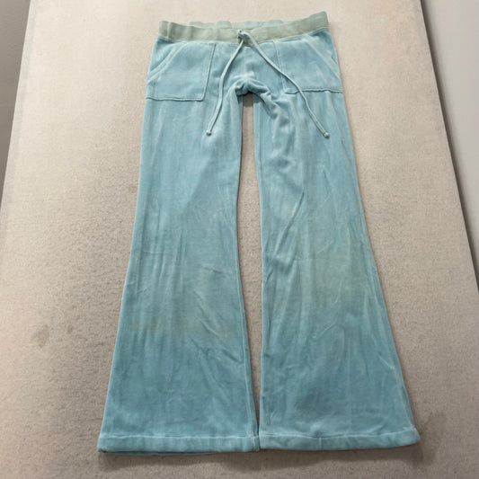 2003 Vintage Juicy Couture Women Sky Blue Velour Flared Track Pant Pocket Size M
