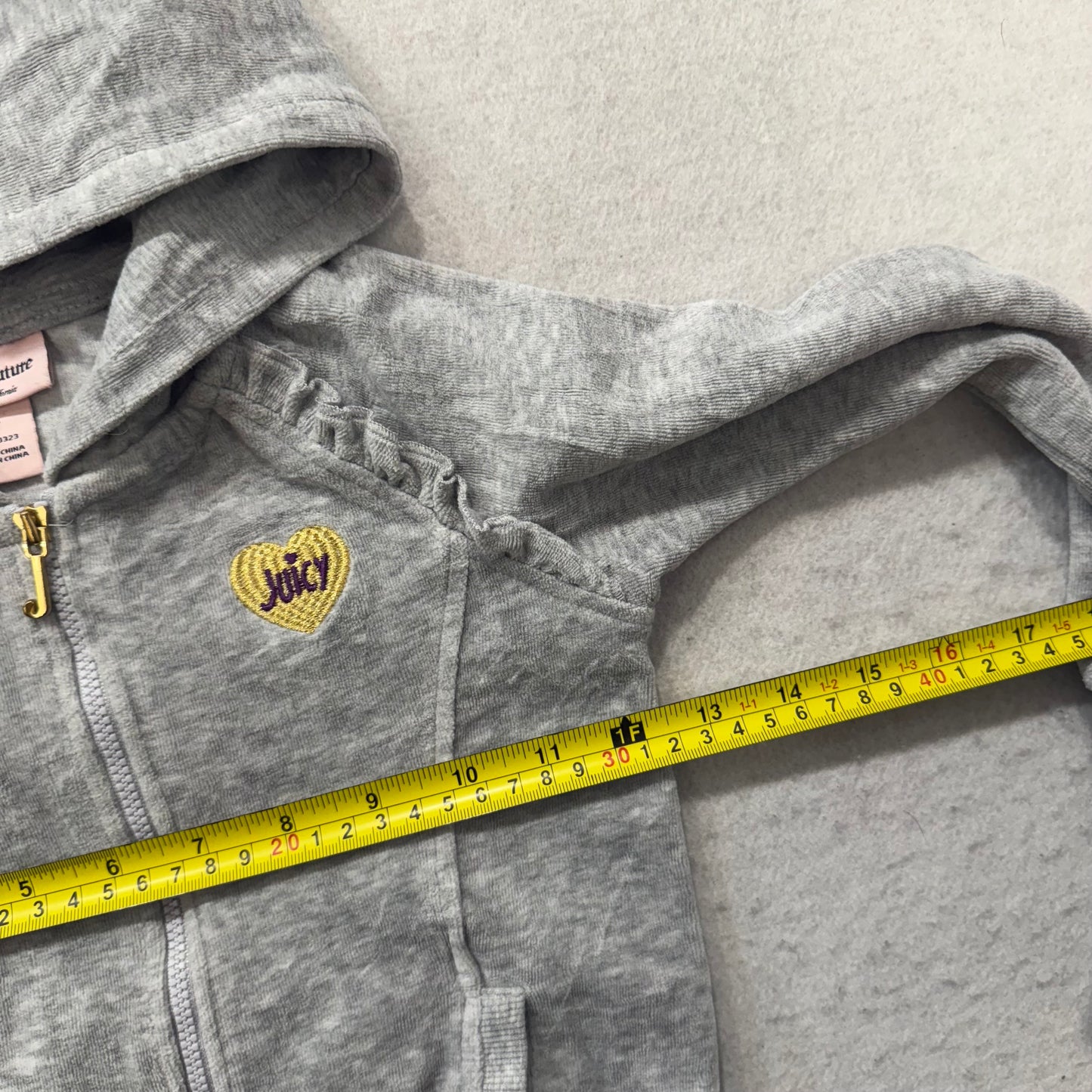 Juicy Couture Girl's Heather Gray Velour Full Zip Hoodie Heart Logo Y2K Size 4T