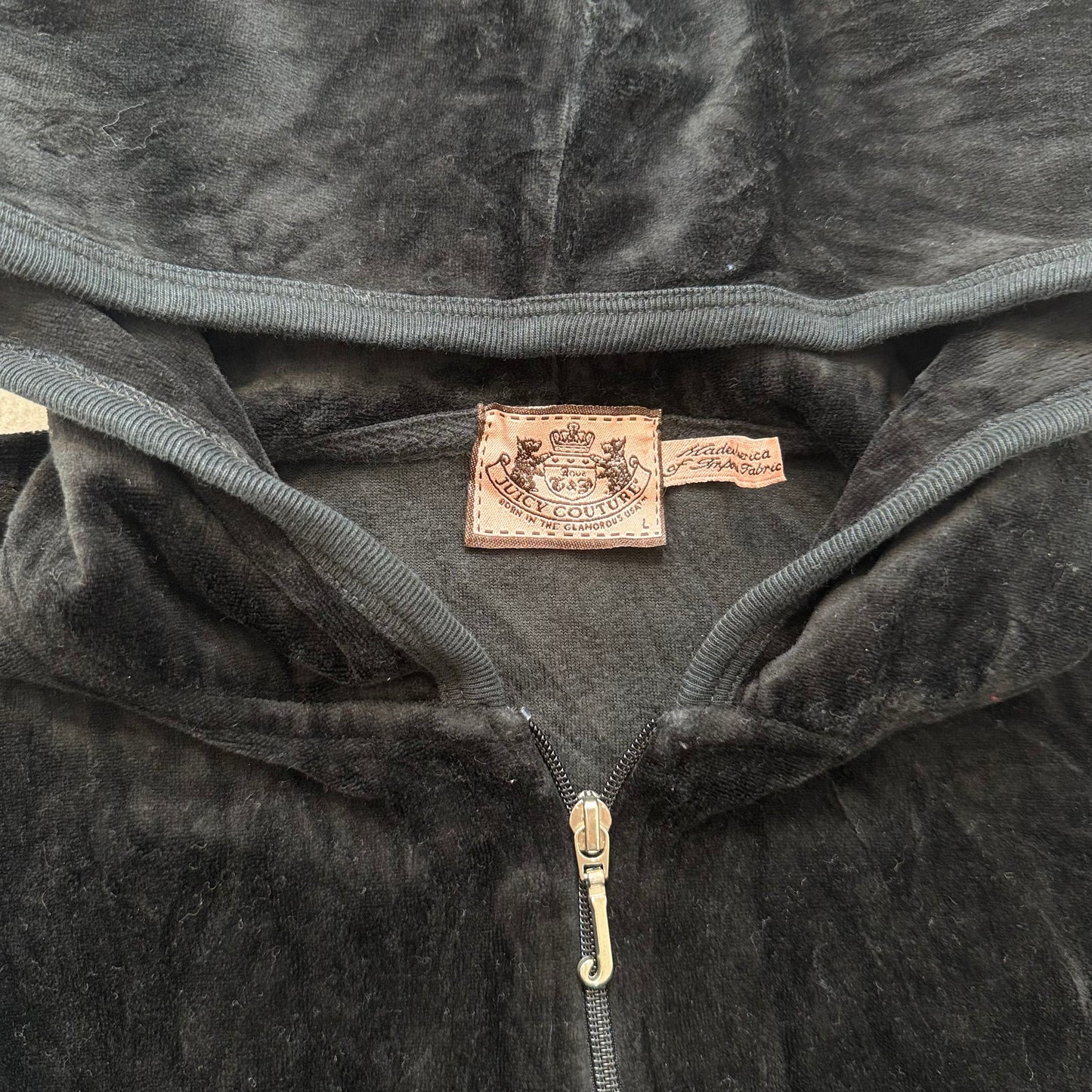 Vintage Juicy Couture Women's Black Velour Full Zip Hoodie Loungewear Size L