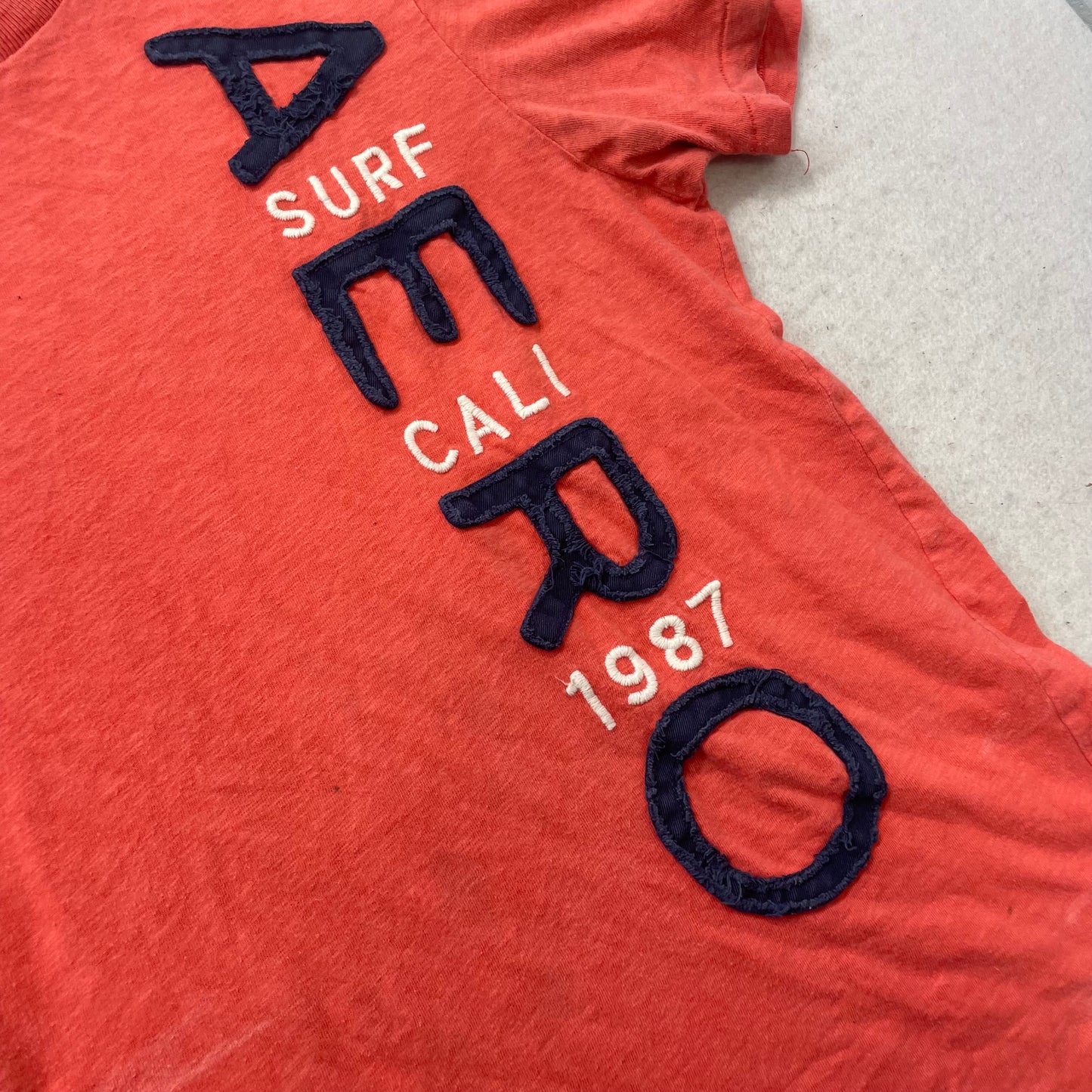 Aéropostale Men's Red Cotton T-Shirt Short Sleeves Appliqué Graphic Tee Size M