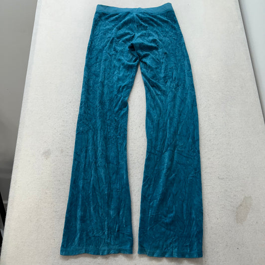 Juicy Couture Women's Blue Velour Flared Track Pant Gold Embroidered Logo Size P
