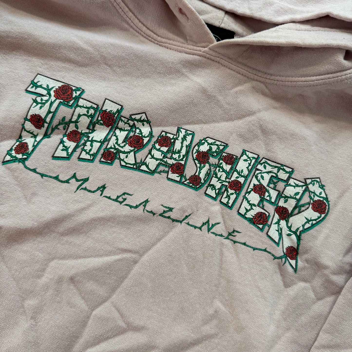 Thrasher Magazine Mens Pink Pullover Hoodie Rose Thorn Graphic Skateboard Size M
