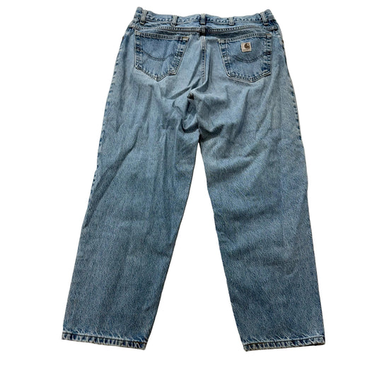Carhartt Men's Light Wash Blue Denim Relaxed Fit Straight Leg Jeans Logo Size 36