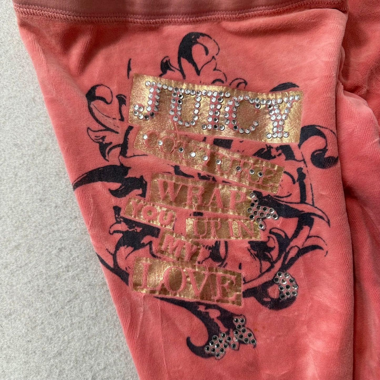 Juicy Couture Wrap you up in my love Women Coral Pink Velour Flared Pant Size XL