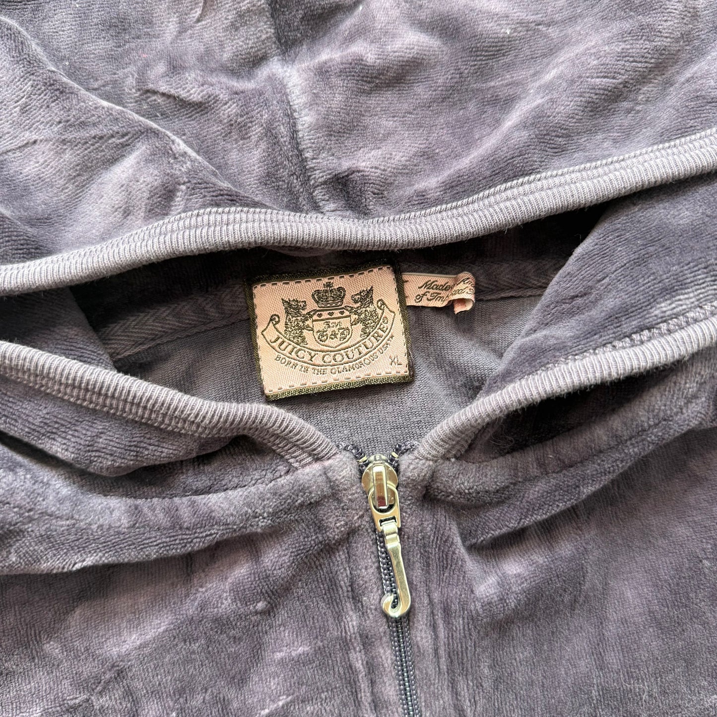 Juicy Couture Scottie Dogs Women's Charcoal Gray Velour Full Zip Hoodie Size XL