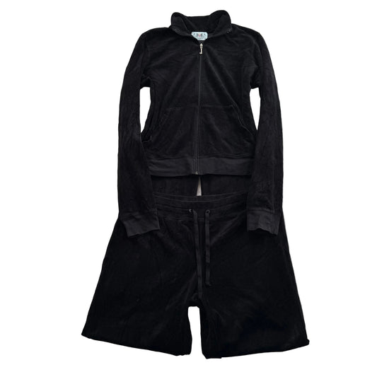 2003 Vtg Juicy Couture Womens Black Velour Tracksuit Set Jacket & Pant Size XL/L