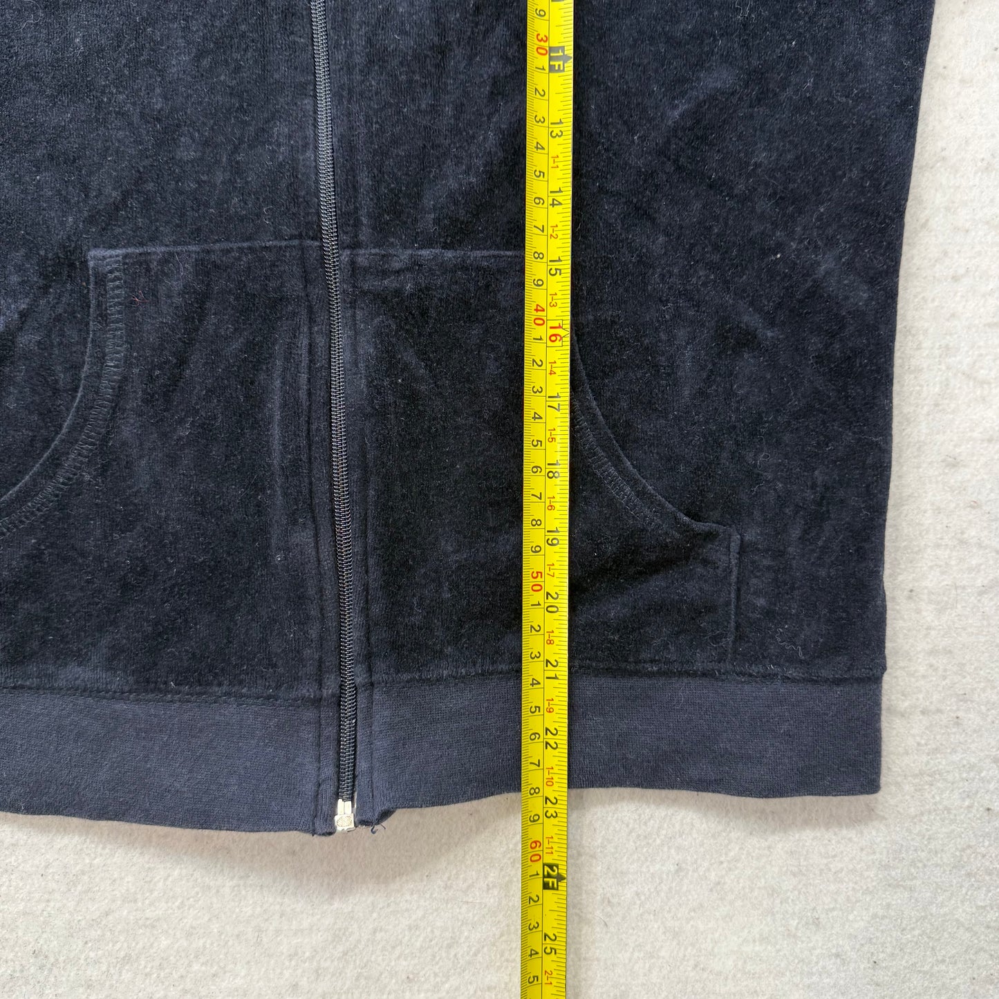 Vintage Juicy Couture Women's Navy Velour Full Zip Track Jacket Mock Neck Size L