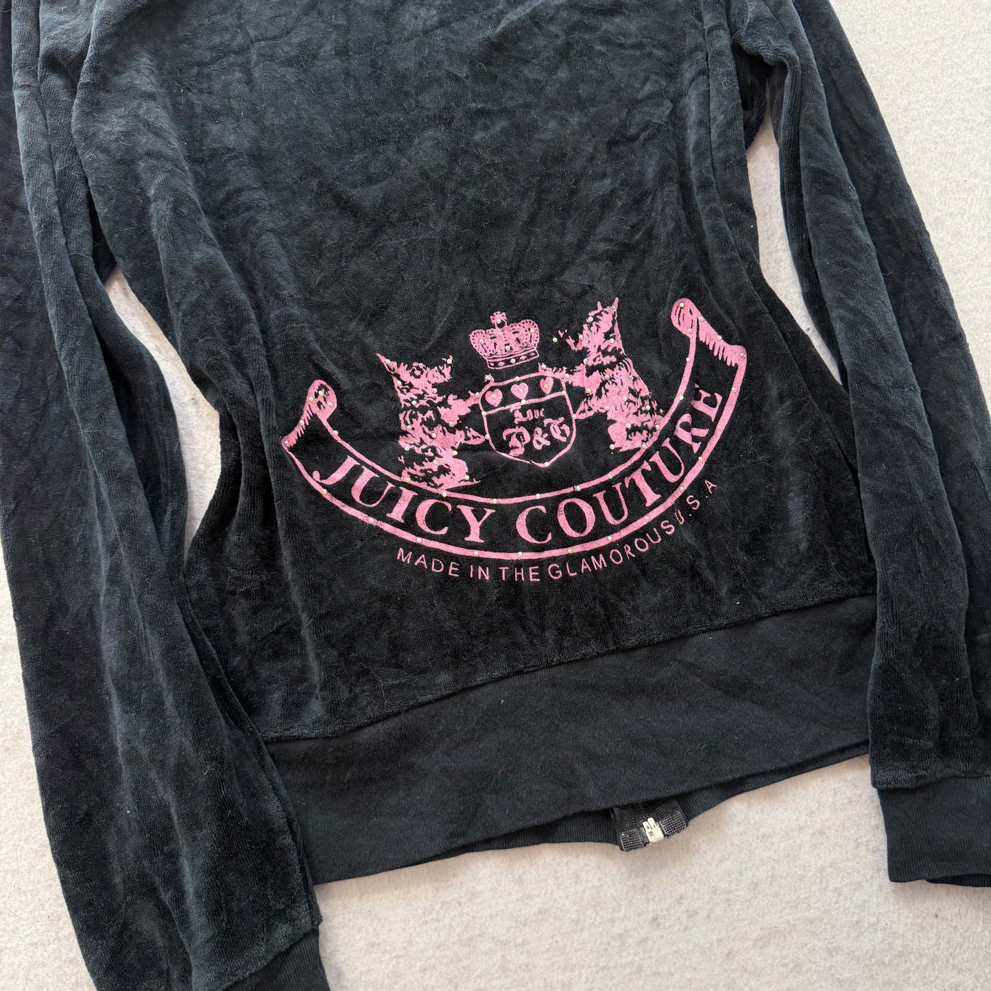Vintage Juicy Couture “Scottie Dogs" Women's Black Velour Zip Up Hoodie Size L