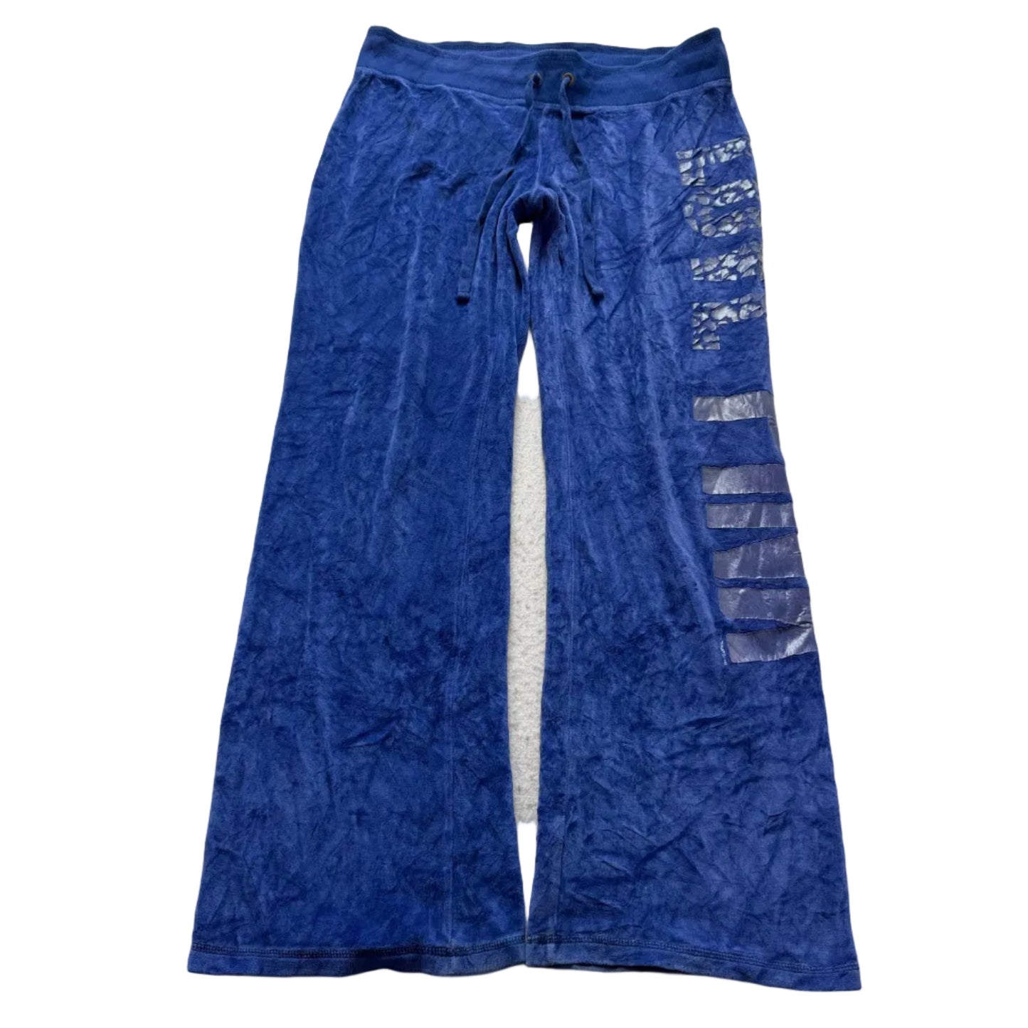 Victoria's Secret PINK Women's Cobalt Blue Velour Flared Track Pant Logo Size L