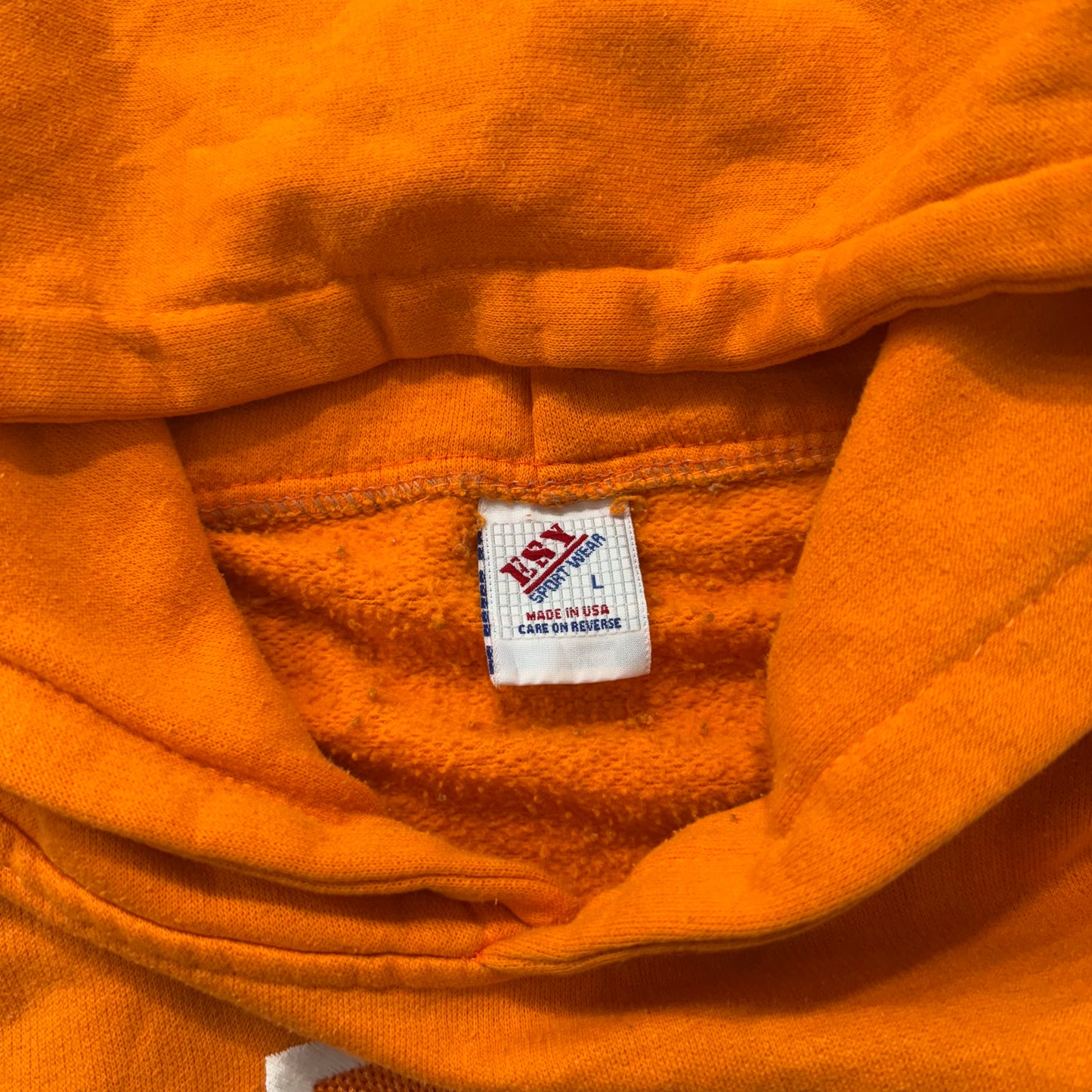 Tennessee Men's Orange Cotton Pullover Volunteers Hoodie Kangaroo Pockets Size L