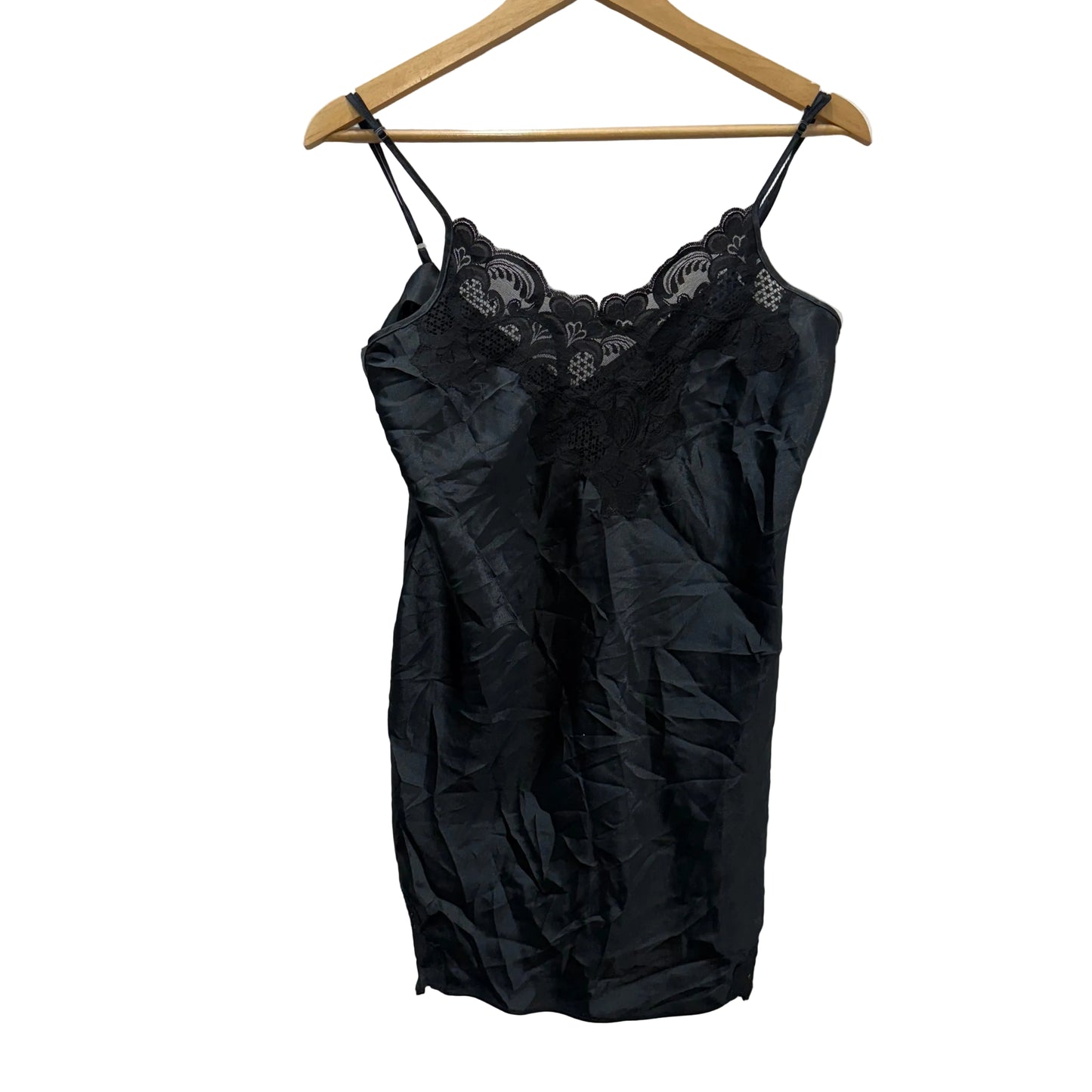 Victoria's Secret Black Lingerie Slip Dress Satin Chemise Slip Lace Size S