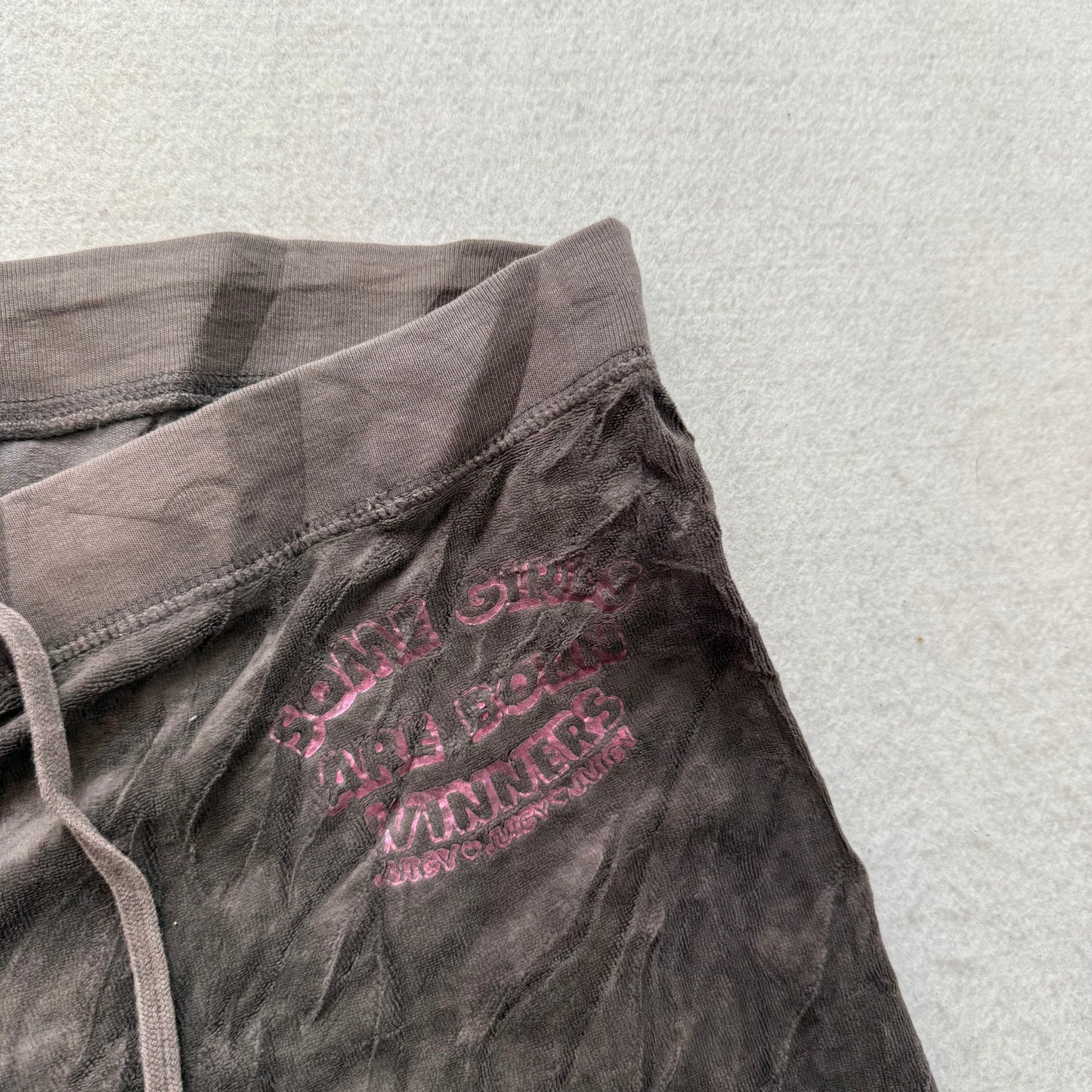 Vintage Juicy Couture Women Brown Velour Flare Leg Track Pants Drawstring Size S
