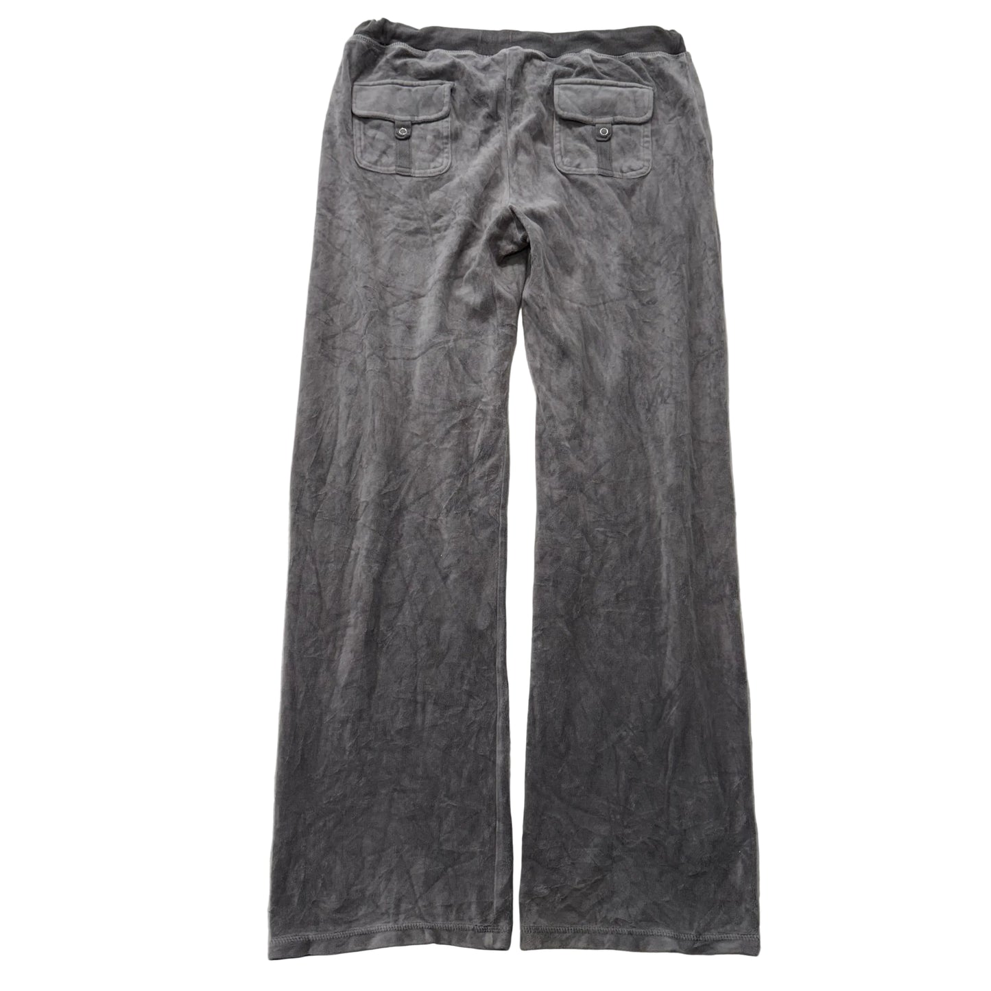 Juicy Couture Women's Steel Gray Velour Flared Track Pants Flap Pockets Size L
