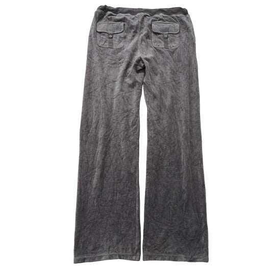 Juicy Couture Women's Steel Gray Velour Flared Track Pants Flap Pockets Size L