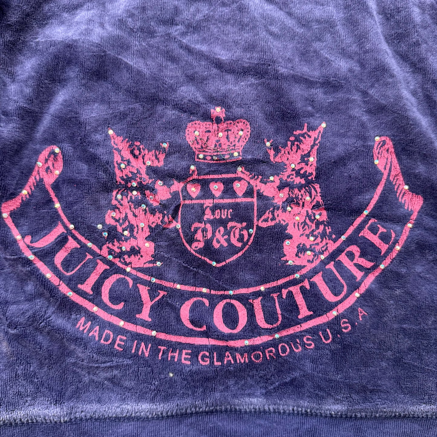 Juicy Couture Scottie Dogs Women's Navy Velour Zip-Up Hoodie Rhinestones Size M