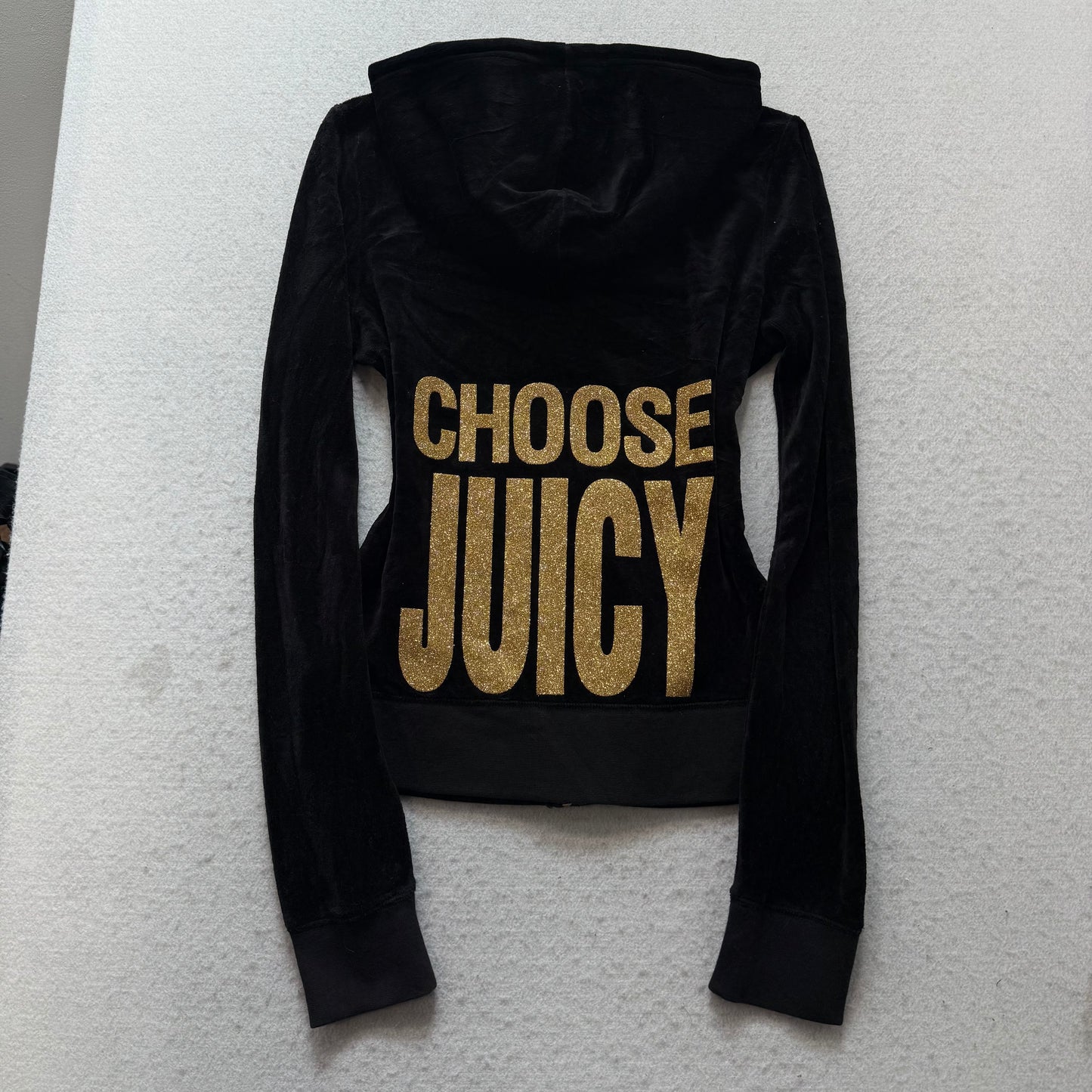 Vtg Juicy Couture Choose Juicy Black Velour Tracksuit Set Hoodie & Pant Size S
