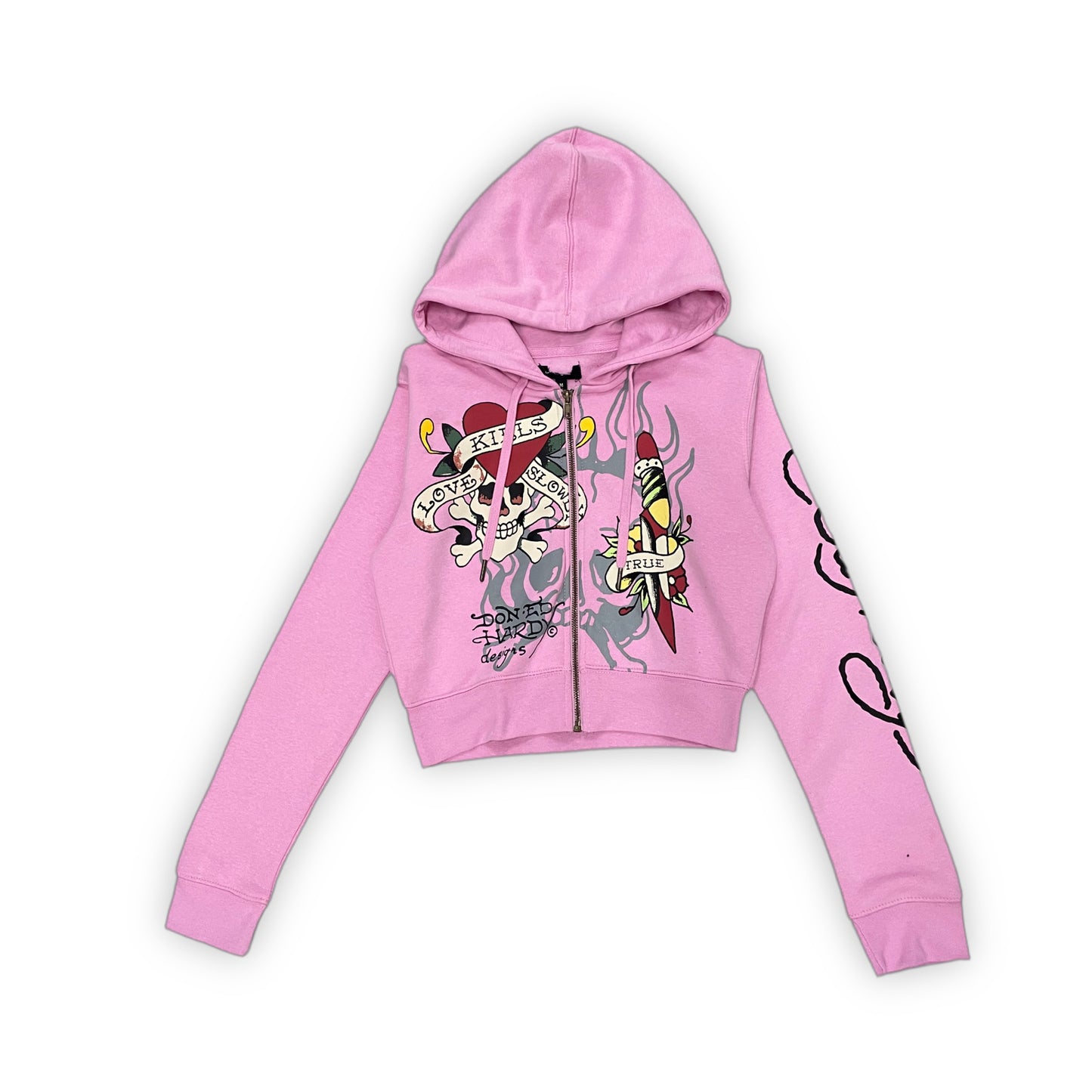 Ed Hardy “Tiger Dagger” Pink Cropped Zip Up Hoodie - Clean Curriculums 