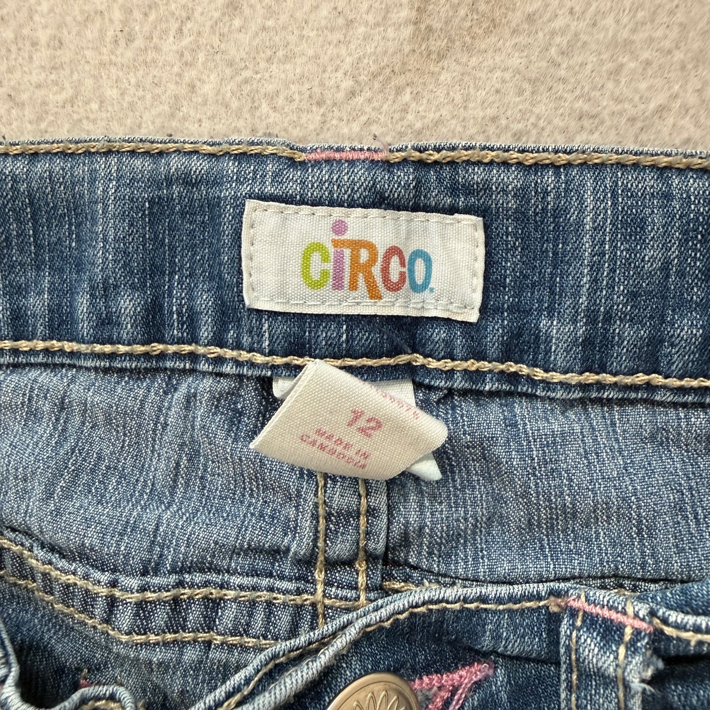Circo Girls Blue Flared Denim Jeans Medium Wash Zip-Fly Rhinestone Y2K Size 12