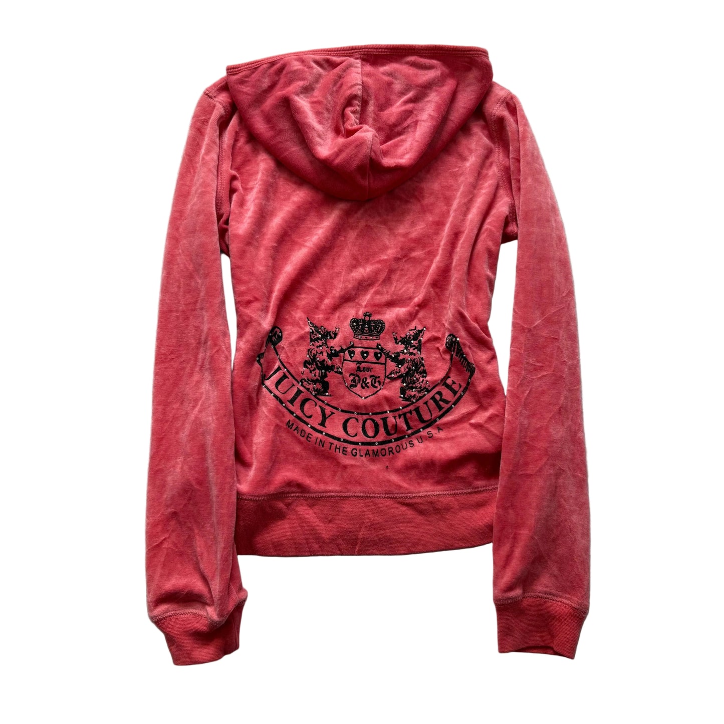 Vintage Juicy Couture Scottie Dogs Womens Coral Pink Velour Zip-Up Hoodie Size S