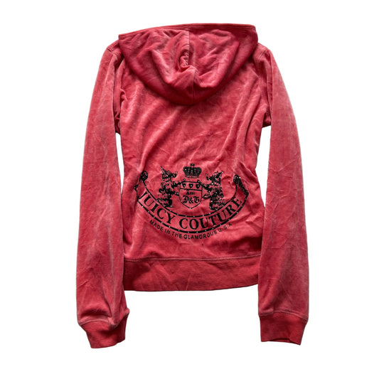 Vintage Juicy Couture Scottie Dogs Womens Coral Pink Velour Zip-Up Hoodie Size S