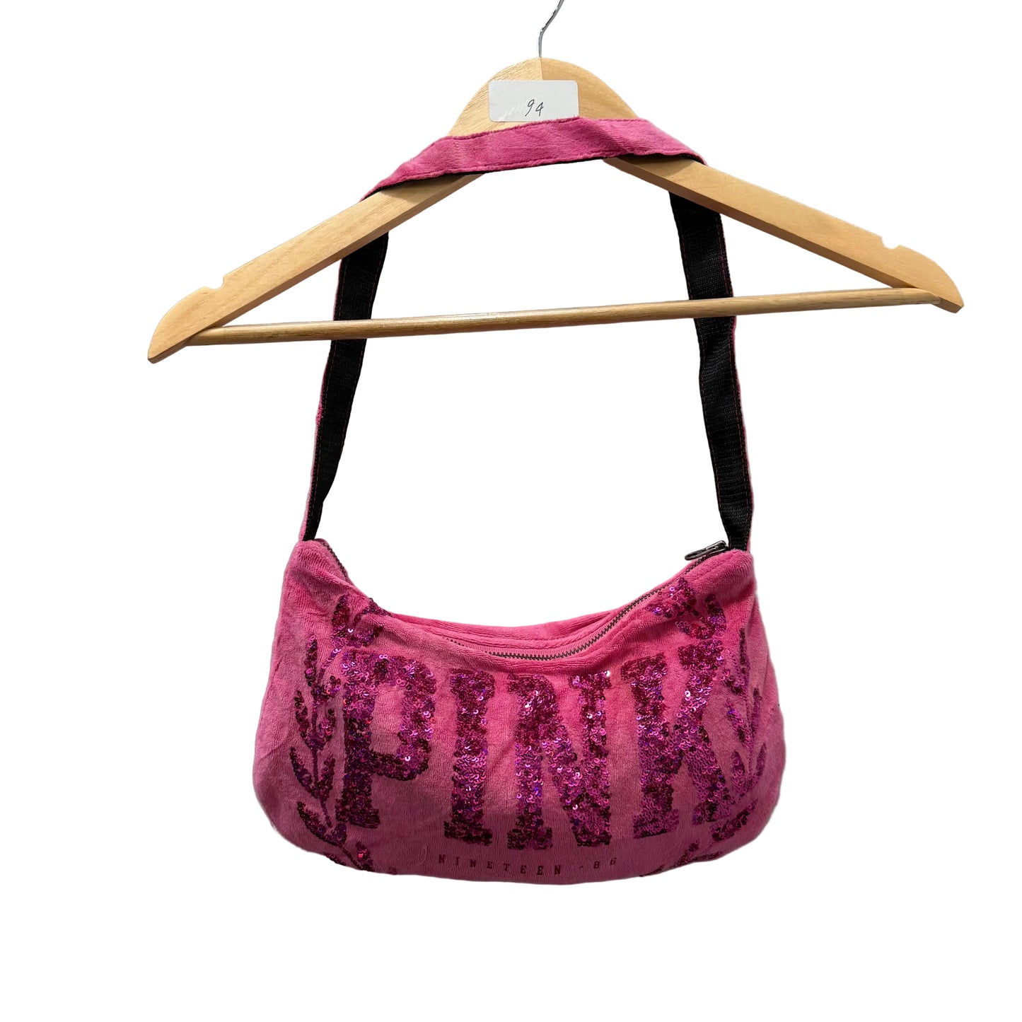 PINK Victoria's Secret Pink Velour Sequin Embellished Glittery Logo Shoulder Bag