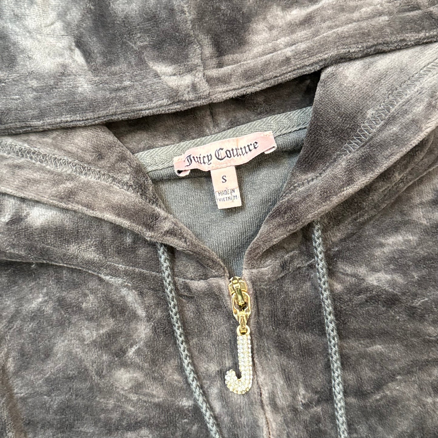 Juicy Couture Womens Charcoal Gray Velour Zip-Up Hoodie Drawstring Pocket Size S