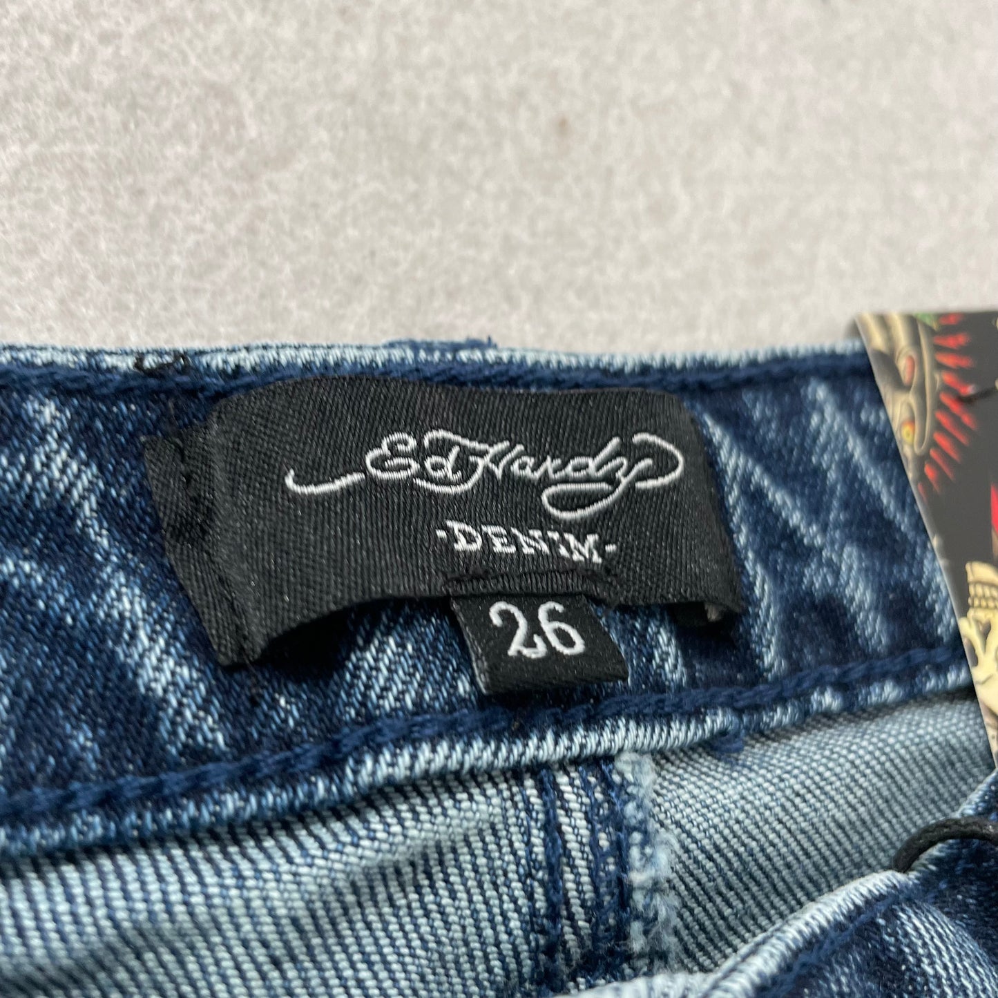 Ed Hardy Women's Blue Tiger Flame Graphic Flare Denim Jeans Y2K Tattoo Print