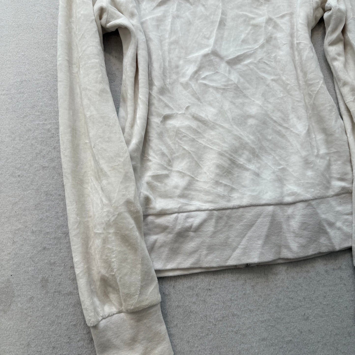 Vintage Juicy Couture Women's White Velour Full Zip Hoodie Loungewear Y2K Size S