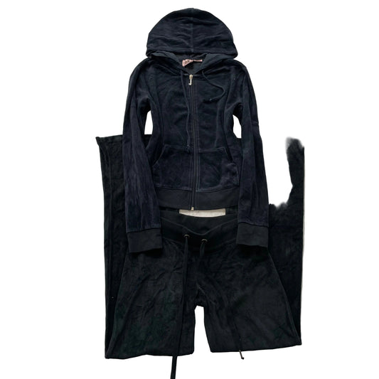 Juicy Couture Women's Charcoal Velour Tracksuit Set Hoodie & Flared Pant Size M