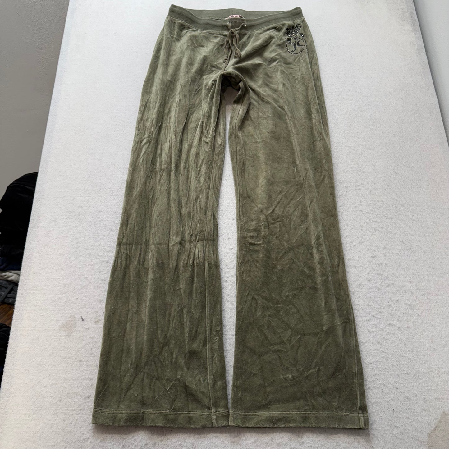 Juicy Couture Womens Light Olive Velour Tracksuit Set Hoodie & Pant Y2k Size L/M
