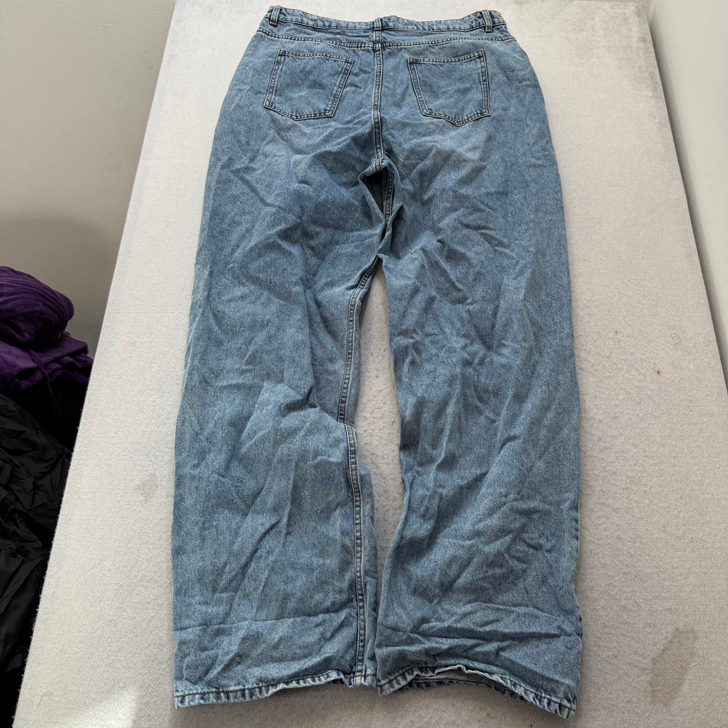 PrettyLittleThing Tall Womens Medium Blue Wide Leg Denim Jeans Baggy Fit Size 12
