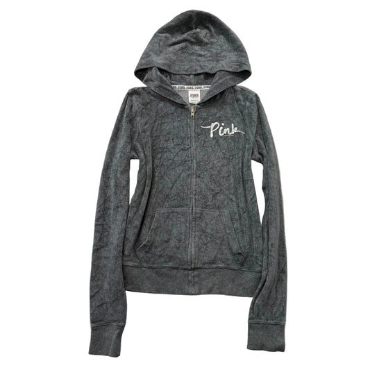 PINK by Victoria's Secret Women's Gray Velour Zip Up Hoodie Pockets Logo Size S
