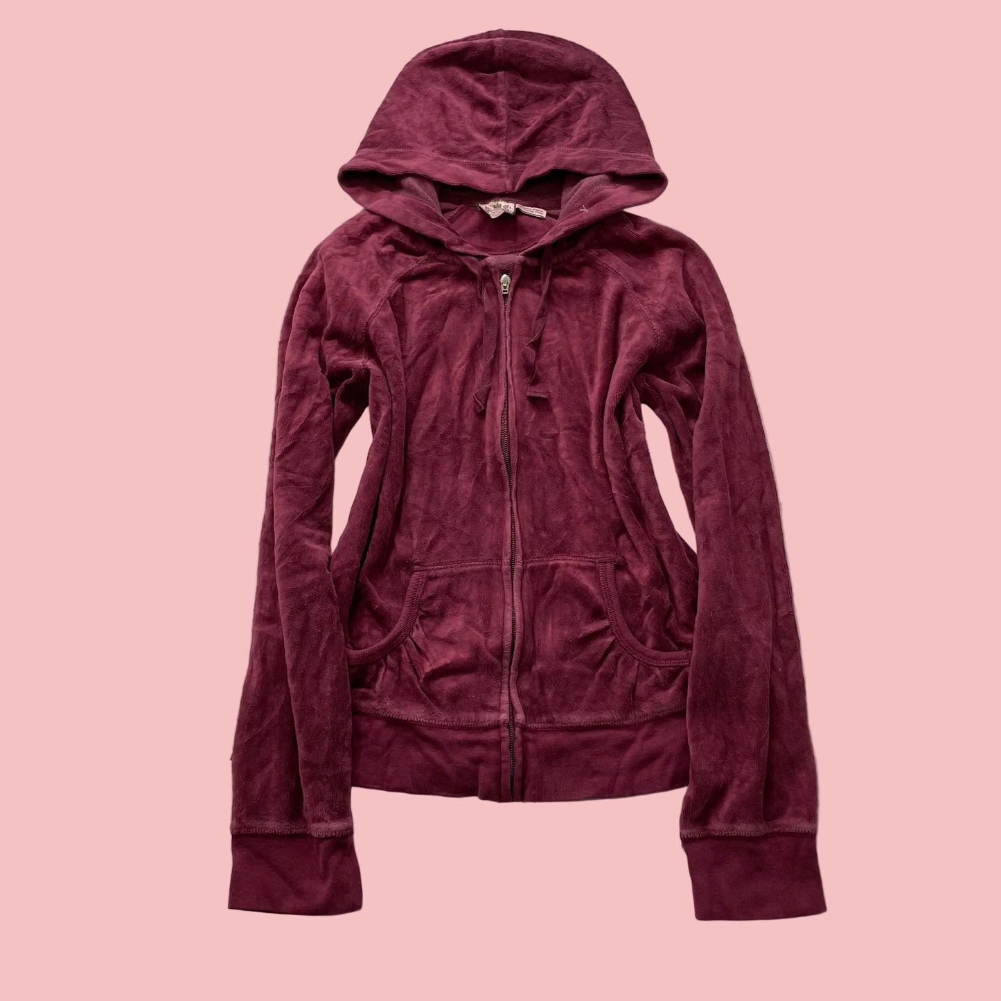 Juicy Couture Women's Burgundy Velour Zip-Up Hoodie Drawstring Loungewear Size M