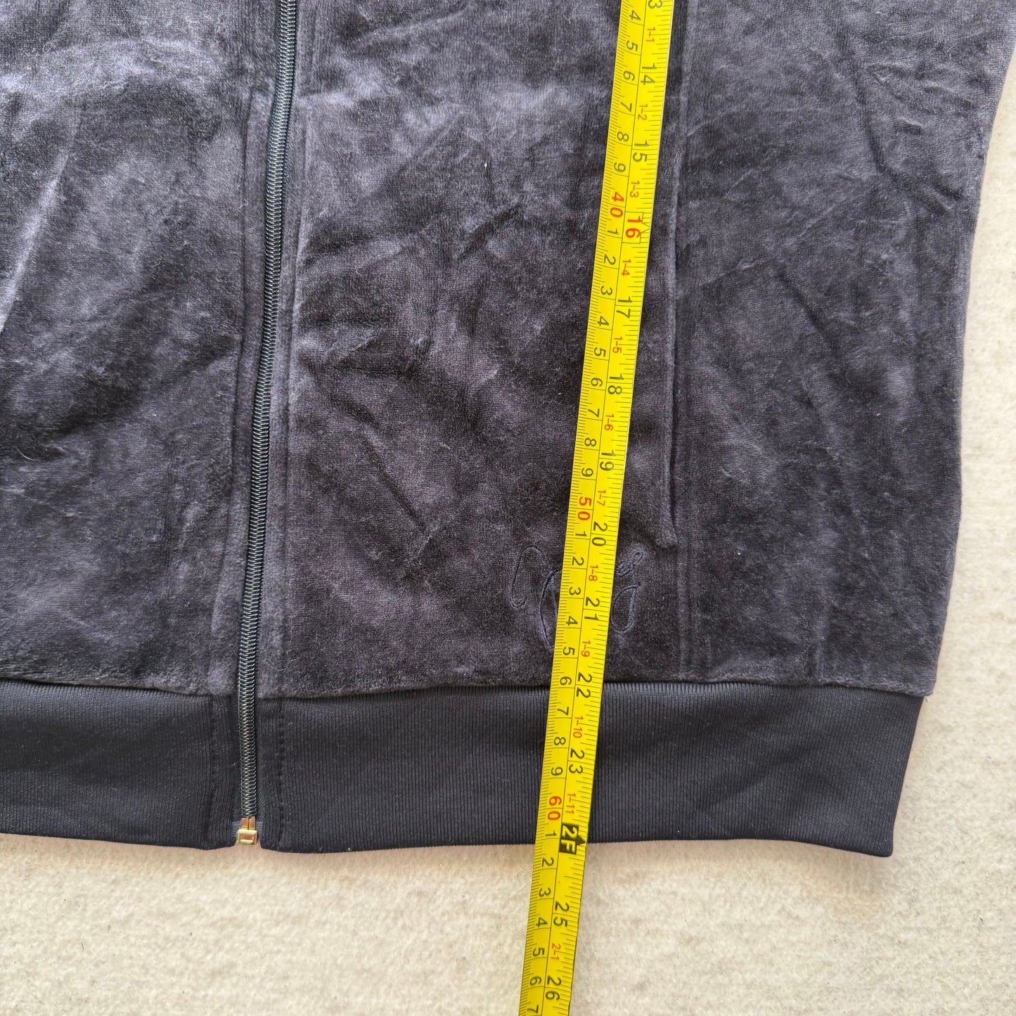 Juicy Couture Women's Navy Velour Zip-Up Hoodie Rhinestone Gold Zipper Size L