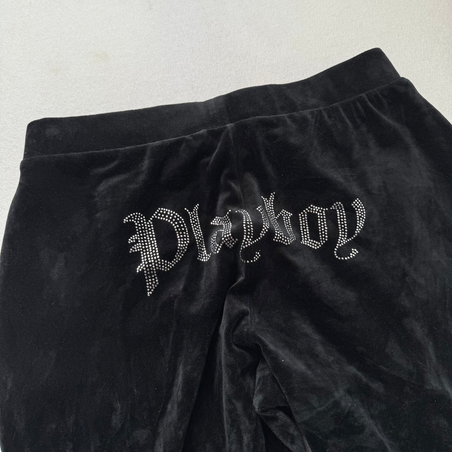 Playboy Women's Solid Black Velour Flared Track Pant Rhinestone Logo Y2K Size XL