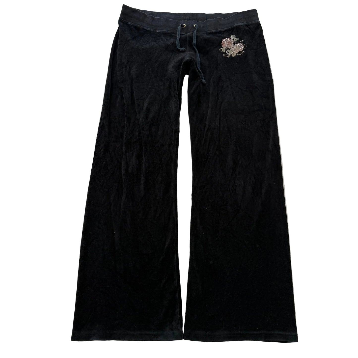 Juicy Couture Women's Jet Black Velour Flared Leg Track Pants Drawstring Size L