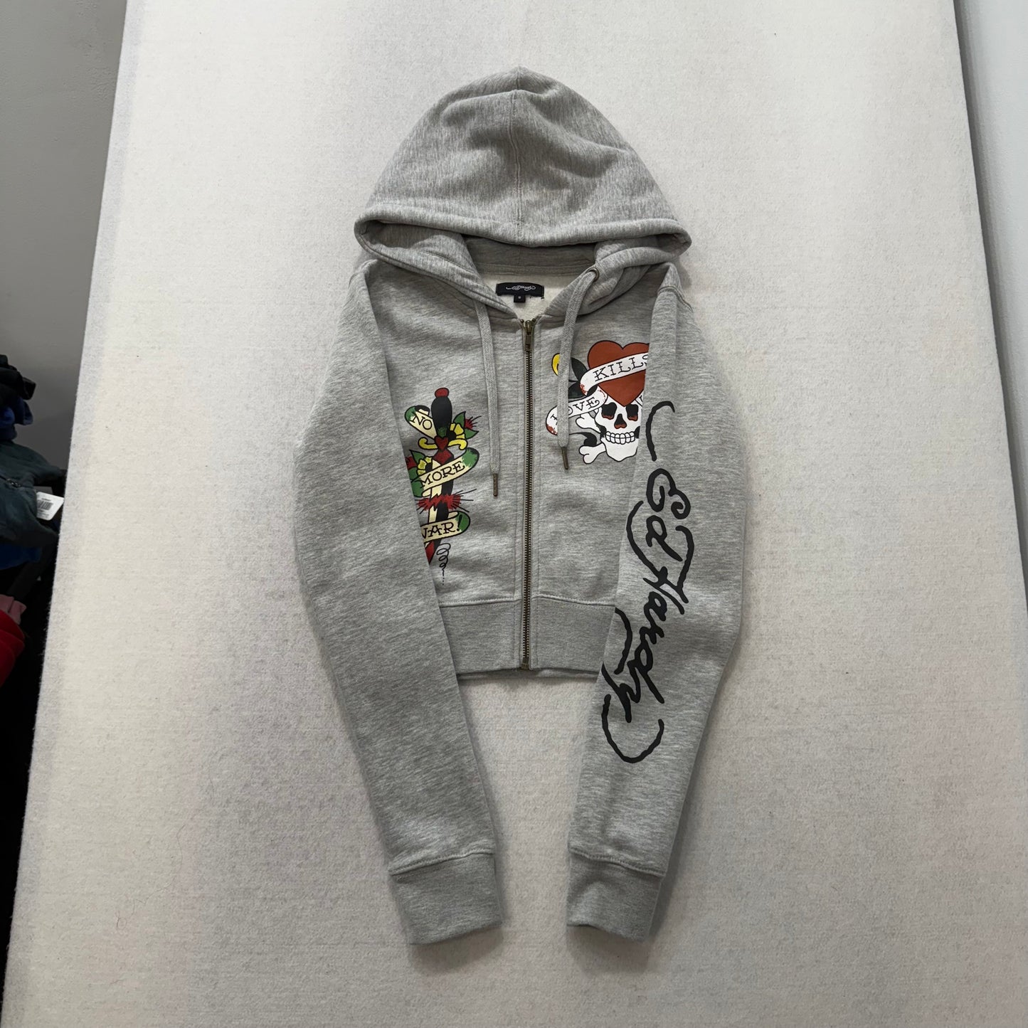 ED HARDY “LKS Skull” GREY CROPPED ZIP UP HOODIE