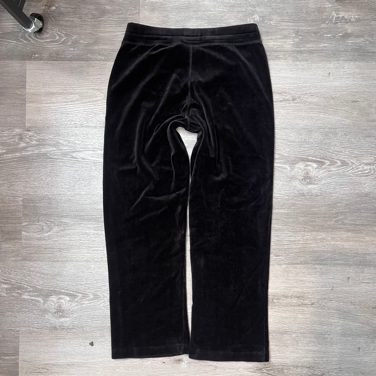 Vintage Juicy Couture Women's Jet Black Velour Wide Track Pant Drawstring Size S