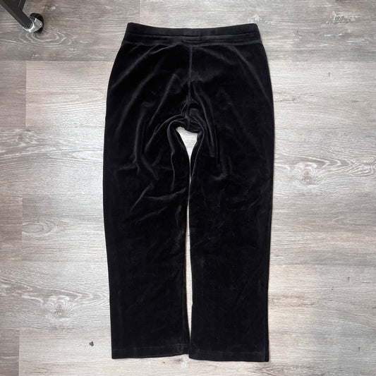 Vintage Juicy Couture Women's Jet Black Velour Wide Track Pant Drawstring Size S