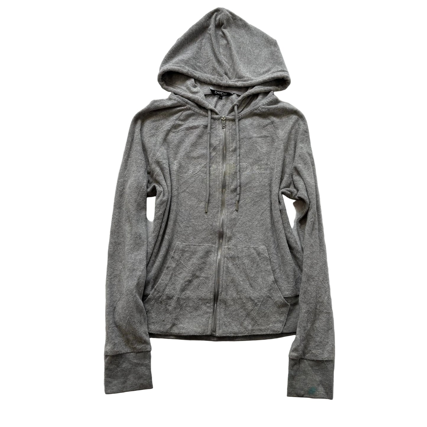 Bebe Sport Women's Gray Terry Cloth Full Zip Hoodie Casual Wear Pockets Size M