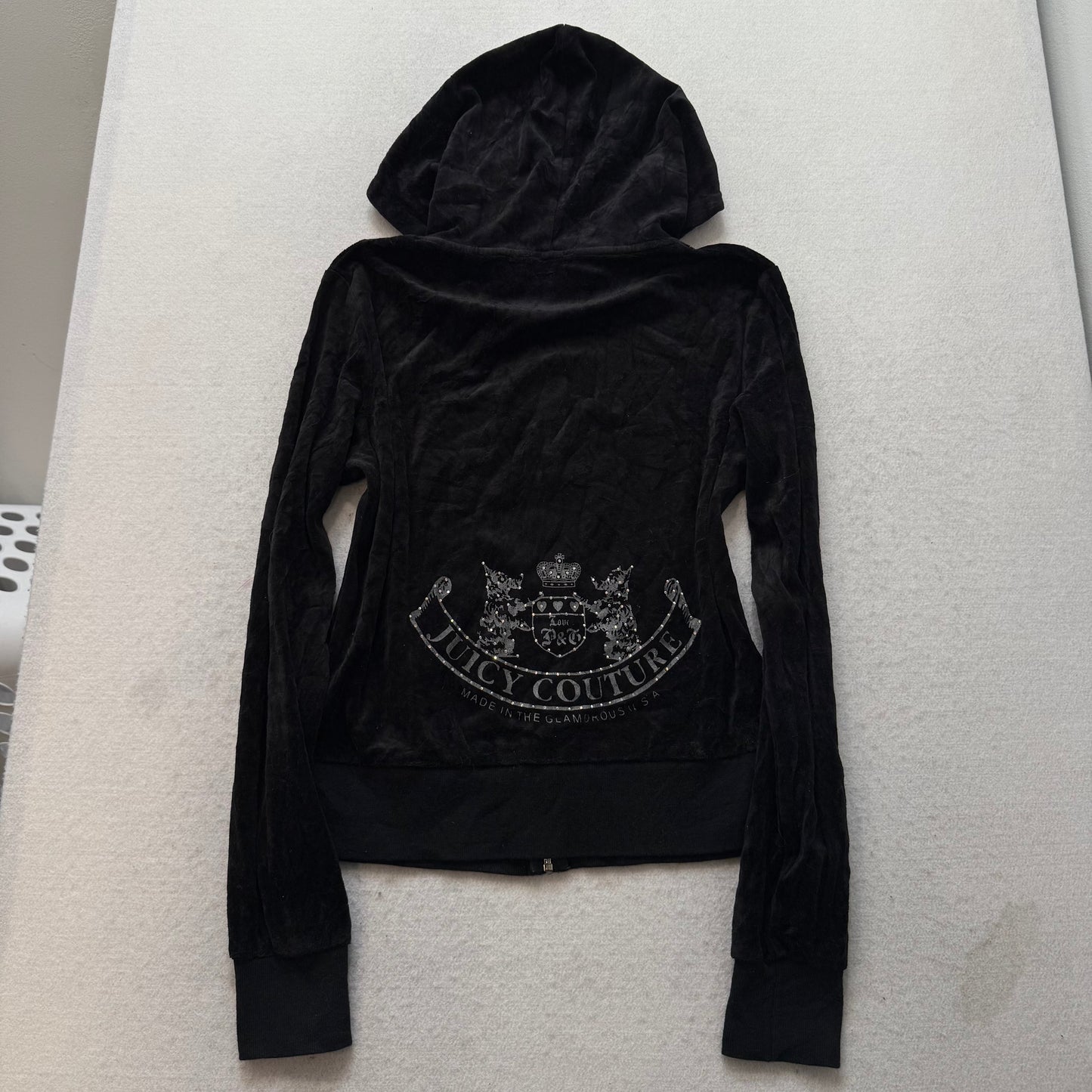 Juicy Couture Women Black Tracksuit Set Zip Up Hoodie & Flared Pant Logo Size L