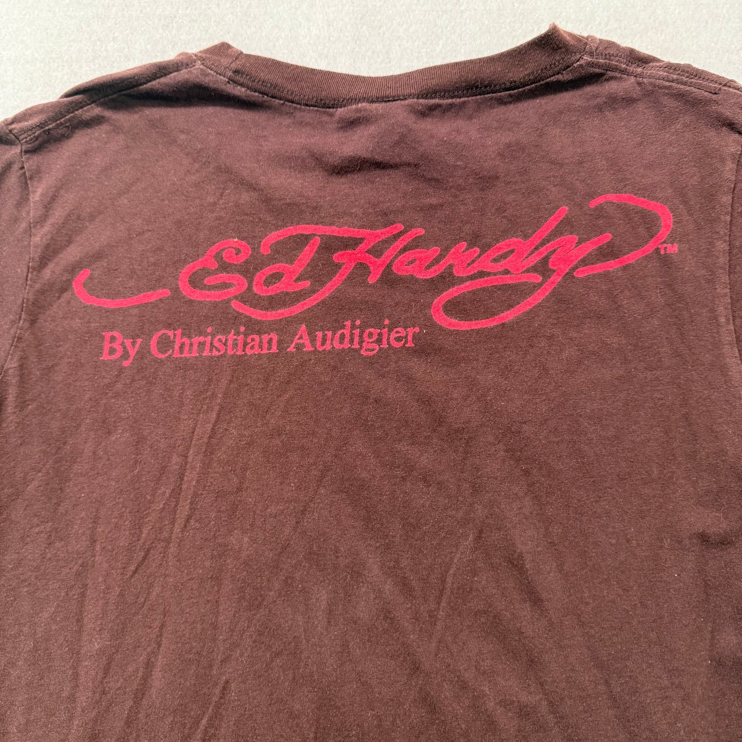 Ed Hardy by Christian Audigier Men's Brown Cotton T-Shirt Graphic Tee Size M