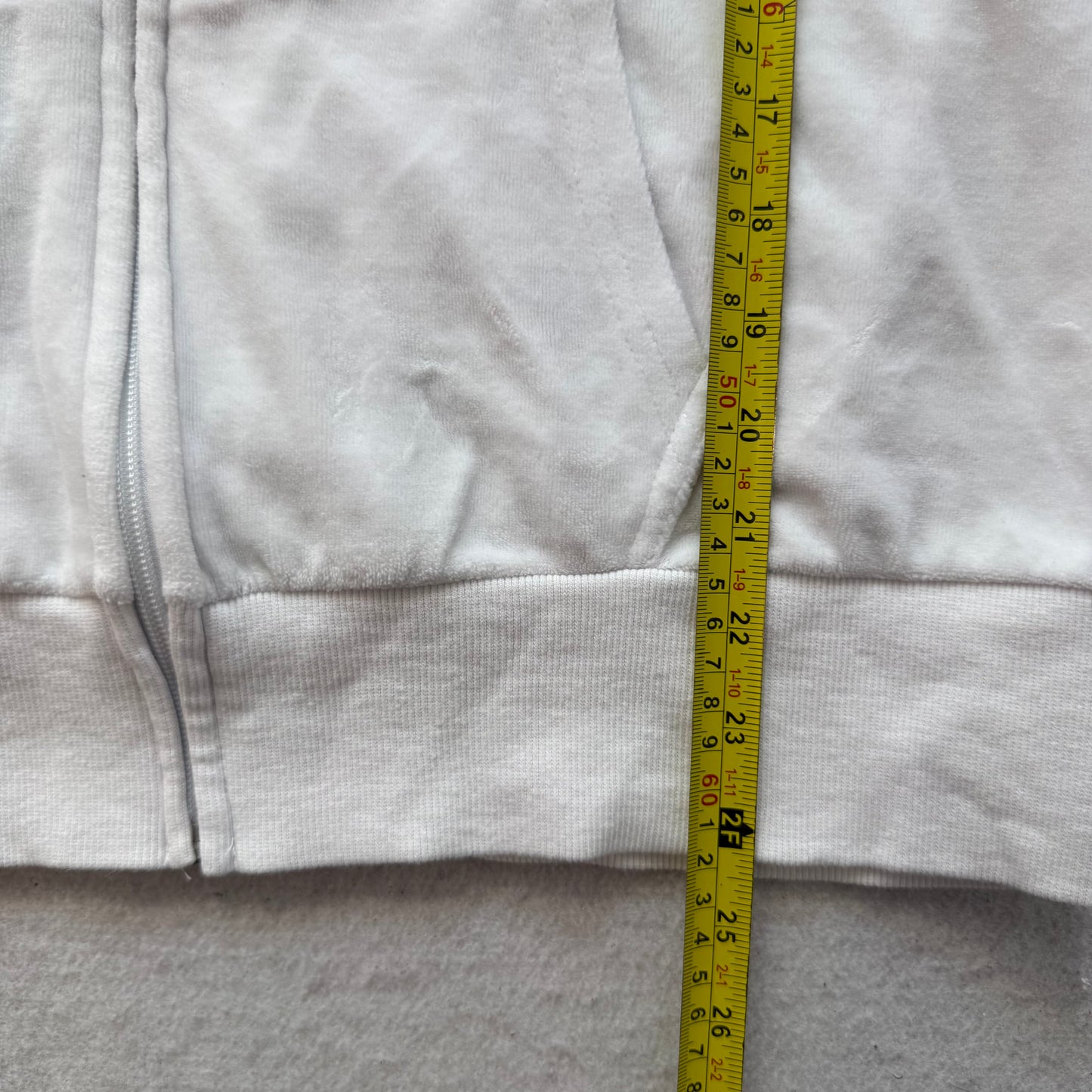 Juicy Couture Women's White Velour Zip-Up Hoodie Drawstring Pockets Y2k Size XL