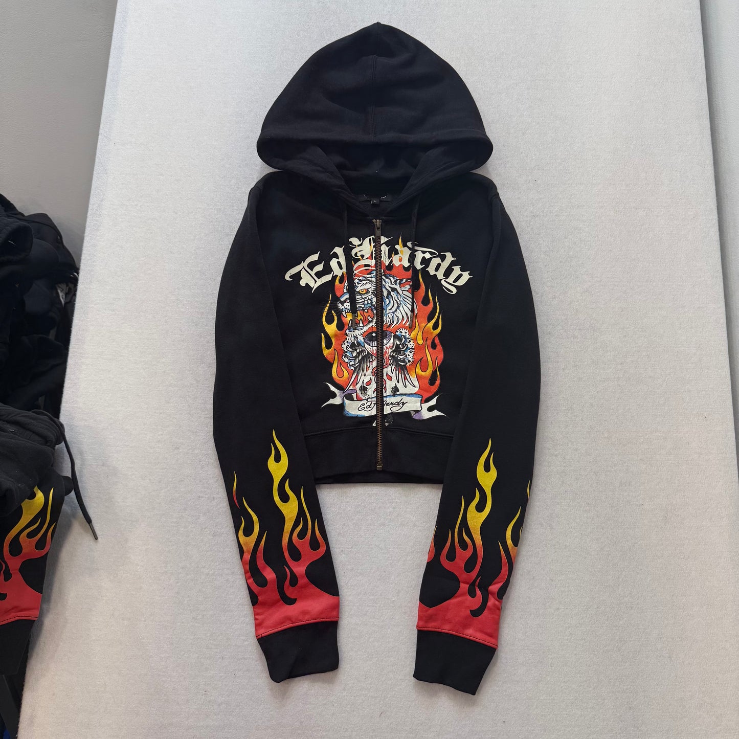 ED HARDY “Tiger Flame” BLACK CROPPED ZIP UP HOODIE